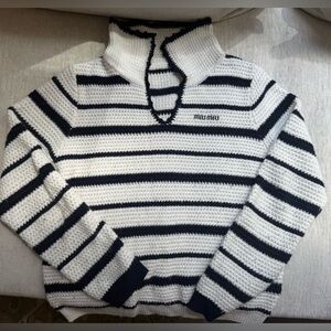 Miu Miu White and Navy Stripe Polo Cashmere Sweater